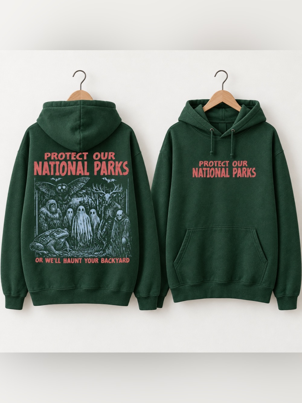 Protect Our National Parks Bigfoot Owl Ghost Cryptid Halloween Vintage Hoodie